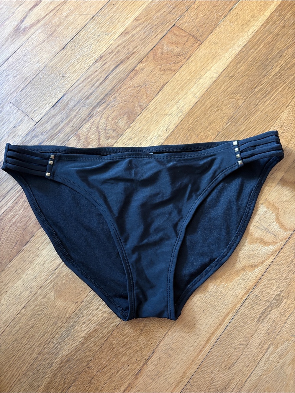 Women's Black Bikini Bottoms with Decorative Side Straps